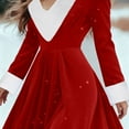 thumbnail image 7 of Pxkloy Velvet Christmas Dresses for Women 1950s Vintage Xmas A-Line Dress Long Sleeve V Neck Plush Dresses Cocktail Party Swing Costume Red,L, 7 of 7