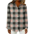 thumbnail image 6 of Lenpel Women's Plaid Shirts Plus Size Long Sleeve Button down Collared Curved Hem Casual Tops Loose Fashion Blouses(Orange,X-Large), 6 of 6