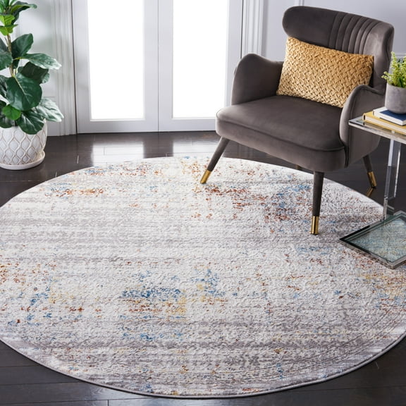 SAFAVIEH Amelia Velda Oriental Area Rug, Gray/Light Gray, 6'7" x 6'7" Round