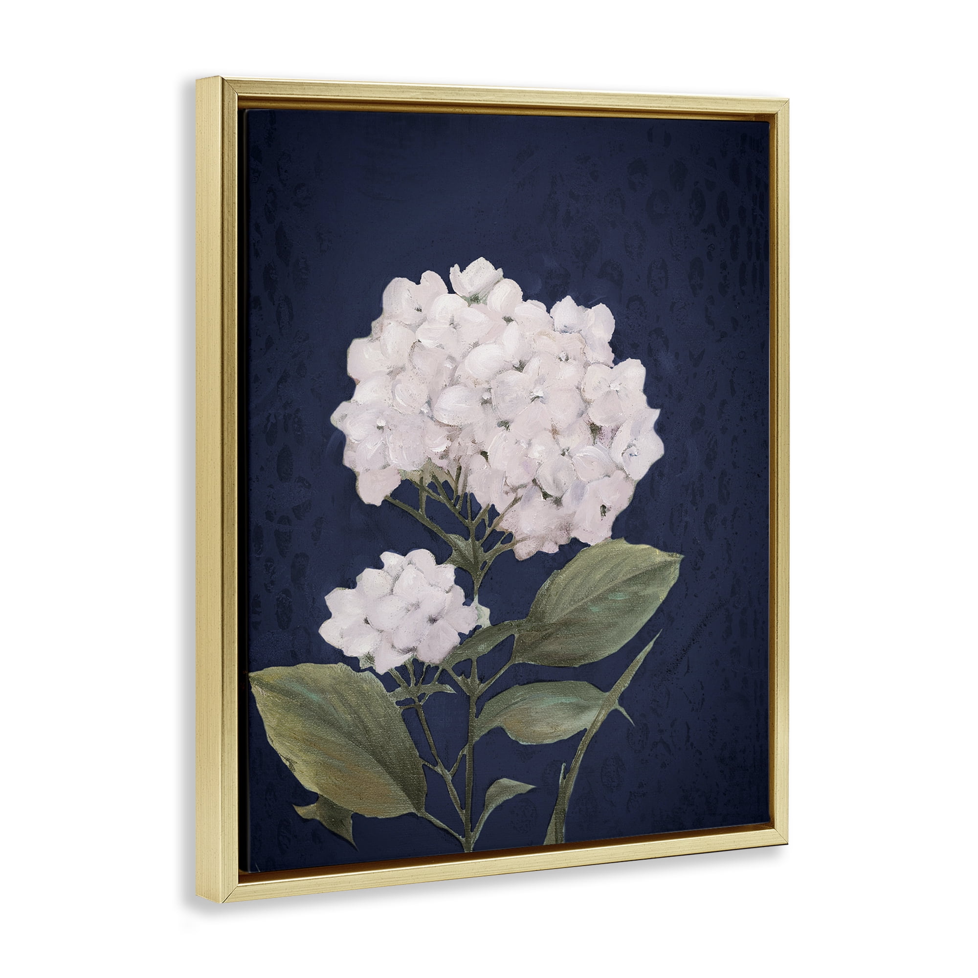 Stupell Industries White Hydrangea Blossom Botanical & Floral Painting Gold Floater Framed Canvas Art Print Wall Art, 25 x 31