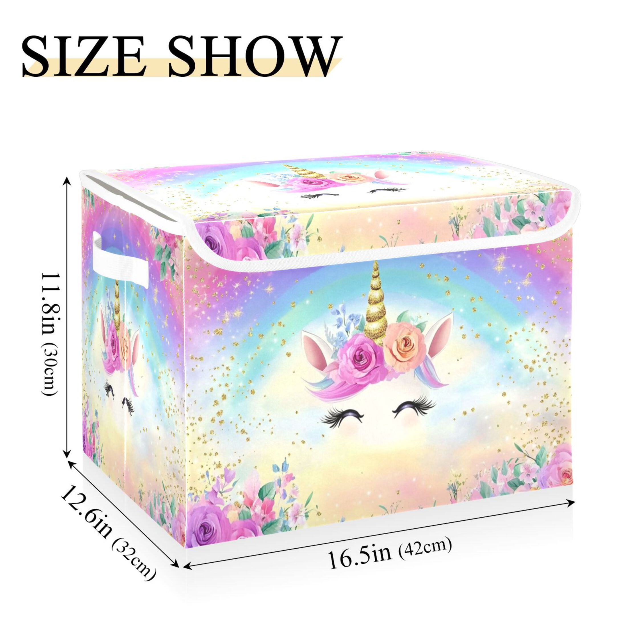 Ryvnso Unicorn with Rainbow Large Lidded Foldable Storage Baskets Cubes Boxes Lids Bin for Home