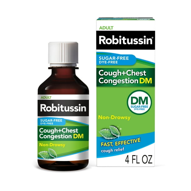 Robitussin Sugar Free Cough + Chest Congestion Dm, Cough and Congestion Medicine, Mint Flavor