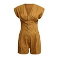 thumbnail image 4 of aidice Rompers for Women Summer V Neck Button Cap Sleeve Ruched Loose High Waisted Shorts Jumpsuits, 4 of 6