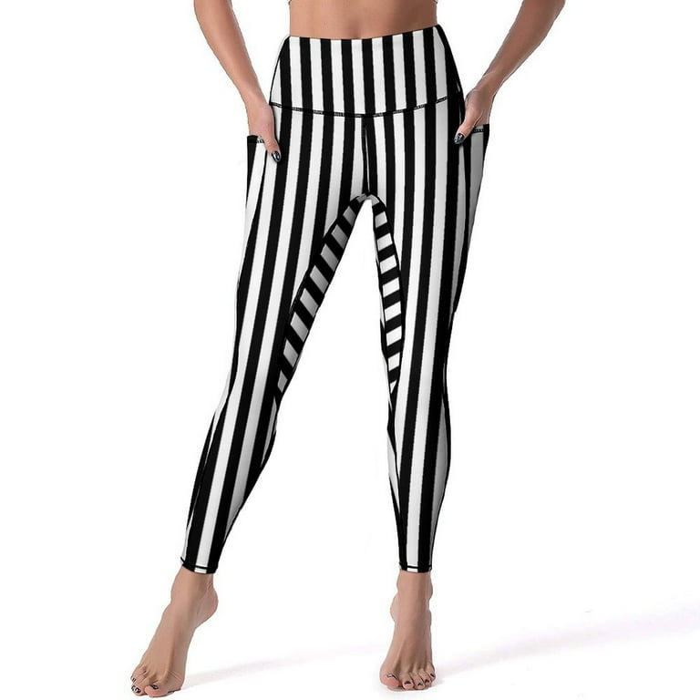 Vertical Striped Leggings Sexy Black and White Workout Yoga Pants