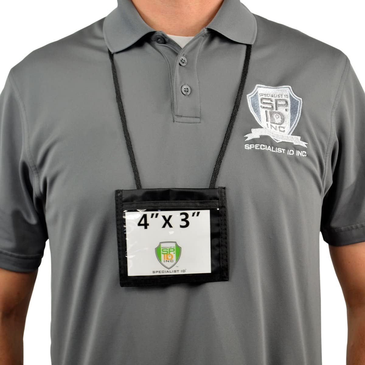 Bulk 25 Pack - Nylon Neck Wallet Badge Holder with Lanyard - 4 X 3 Credential & Travel Badge Holder with 3 Pockets - Clear Plastic 4X3 Horizontal Window, Zipper Pouch + by Specialist ID