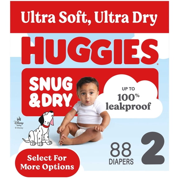Huggies Snug & Dry Baby Diapers, Size 2 (12-18 lbs), 88 Count (Select for More)