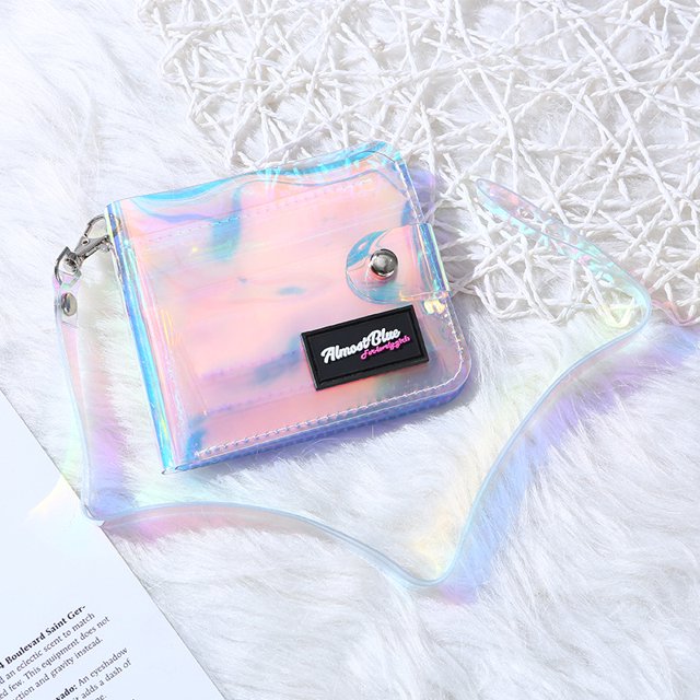 Monedero de PVC transparente para colgar en el cuello, tarjetero para autobús, juego de billetera pequeña plegable, juego de identificación de estudiante
