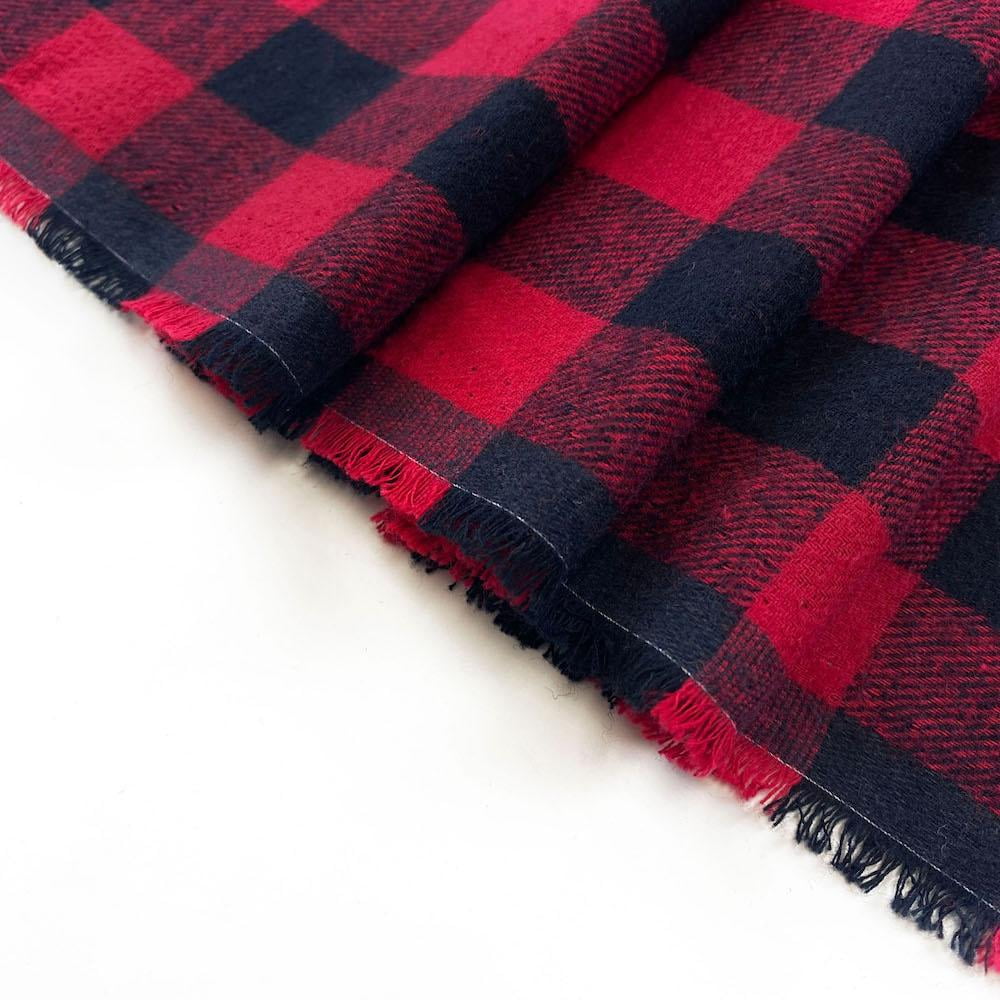 Flannel Brushed Cotton 1 Inch Gingham Check Plaid Yarn Dyed Hypoallergenic Fabric By The Yard For Sewing Apparel, Accessories, & Décor - Red / Black (10 Yards)
