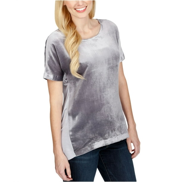 Lucky Brand Womens Velvet Contrast Embellished T-Shirt, Grey