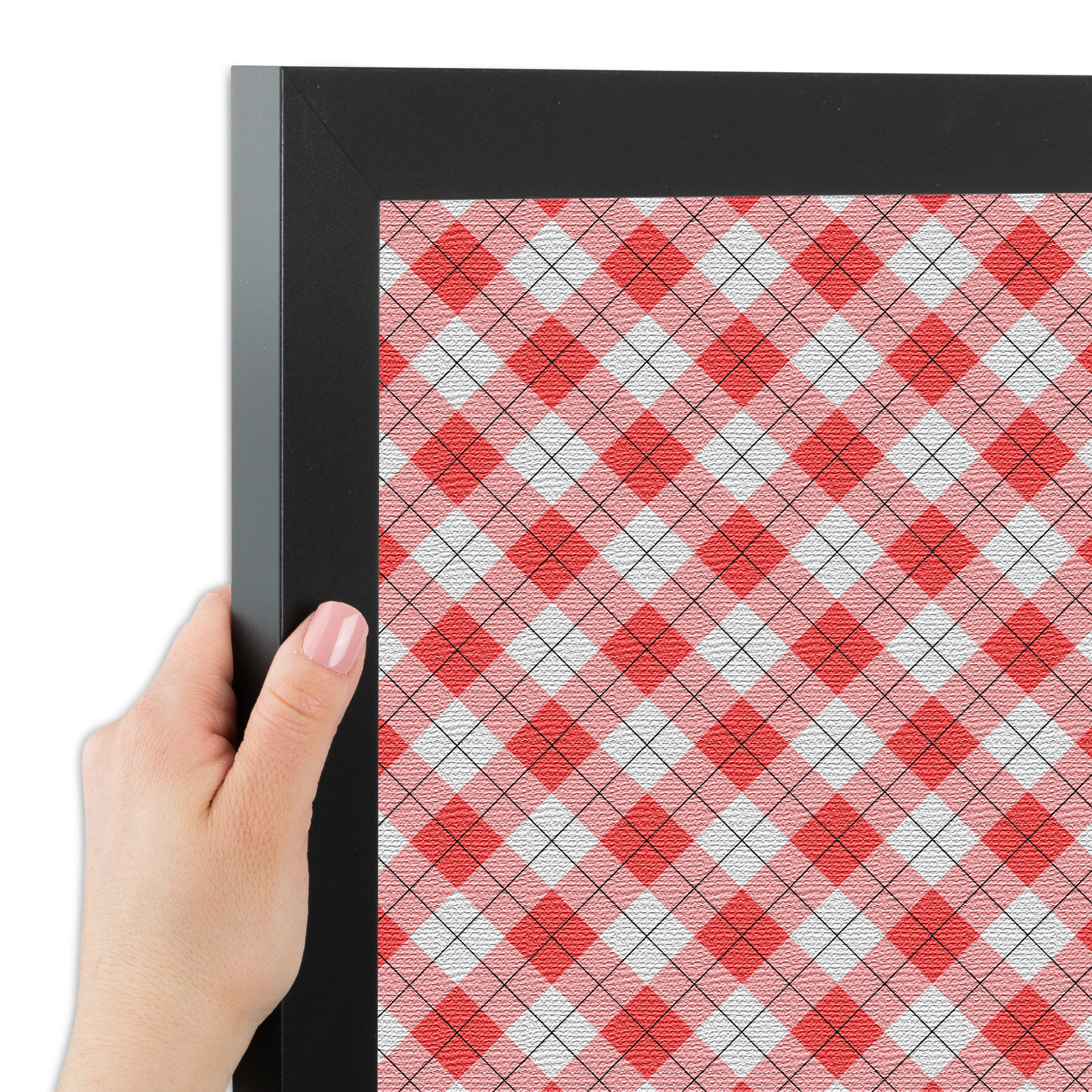 PinPix ArtToFrames 20x16 Custom Cork Bulletin Board Argyle Red   Poster Board Has a Fabric Style Canvas Finish, Framed in Satin Black (PinPix-646)