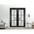 thumbnail image 3 of Sliding French Double Pocket Doors 36 x 96 inches | Planum 2122 Matte Black Frosted Glass | Kit Trims Rail Hardware | Solid Wood Interior Bedroom Sturdy Doors, 3 of 6