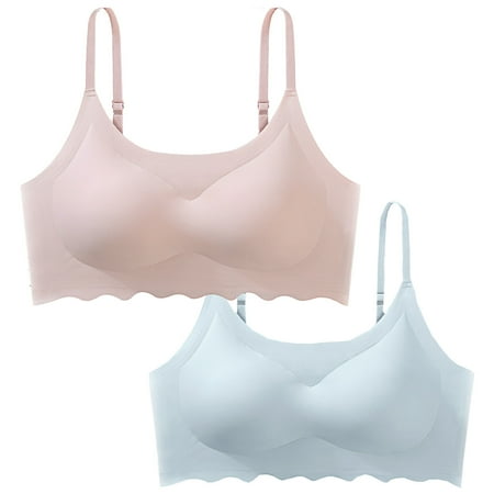 Jgppe No Wire Bra for Girls Comfy Full Coverage 2 Pack Pullover Spaghetti Strap Seamless Everyday Bra with Pads