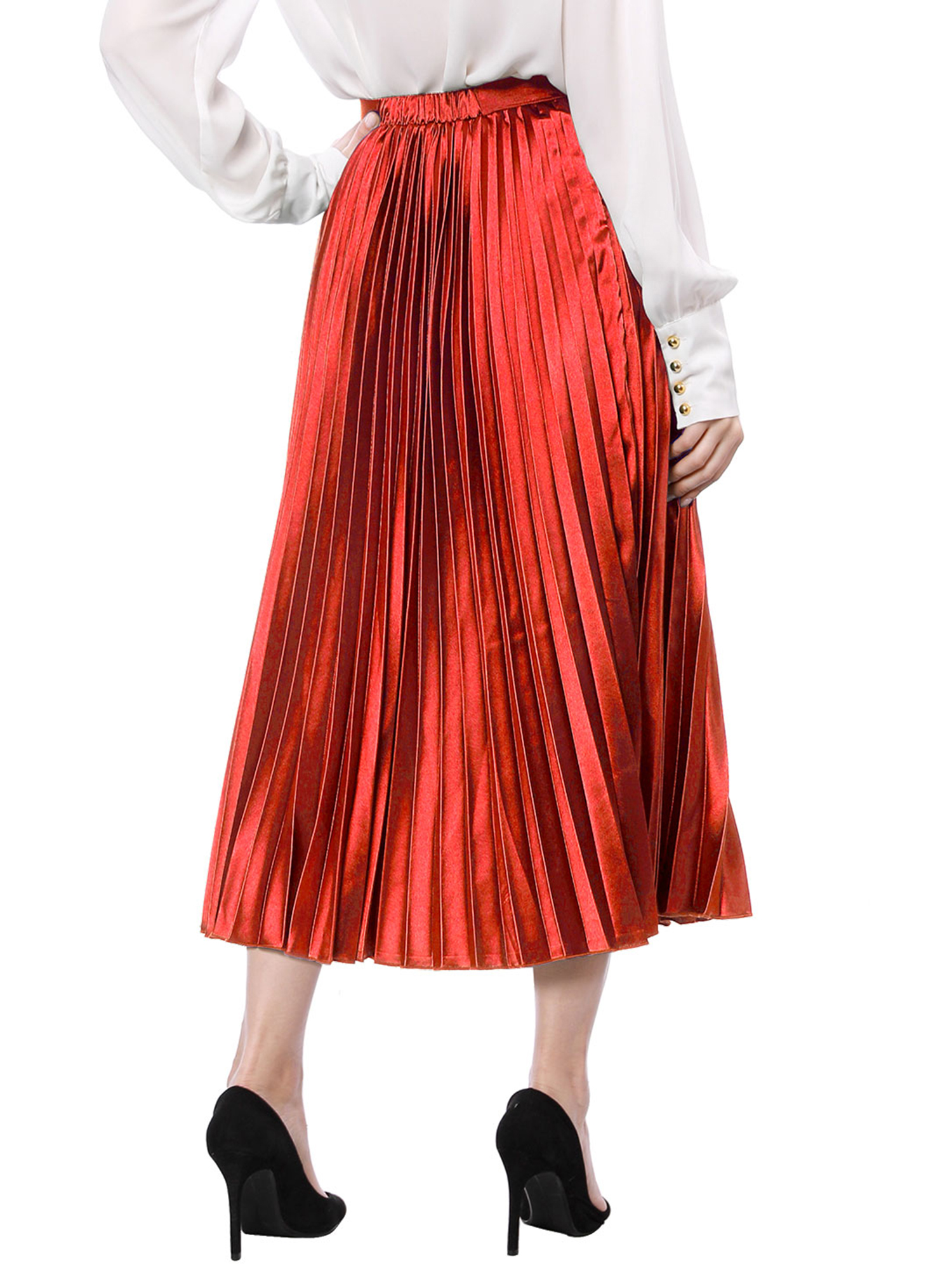 Unique Bargains Women's Halloween Costume A-line High Waist Pleated Midi Skirt L Red - image 4 of 8