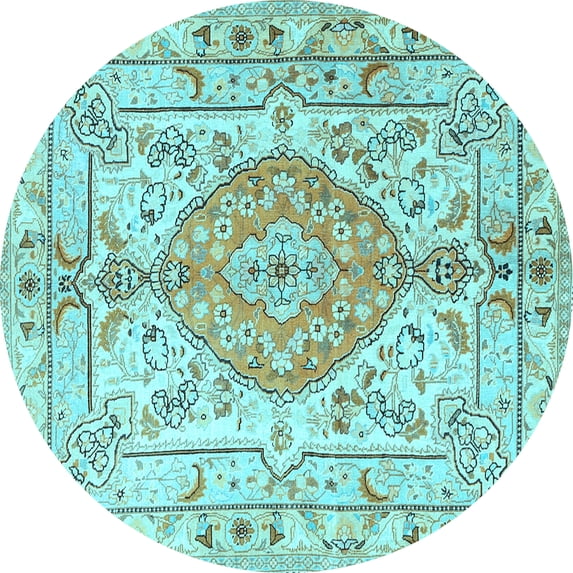 Ahgly Company Indoor Round Medallion Light Blue Traditional Area Rugs, 8' Round