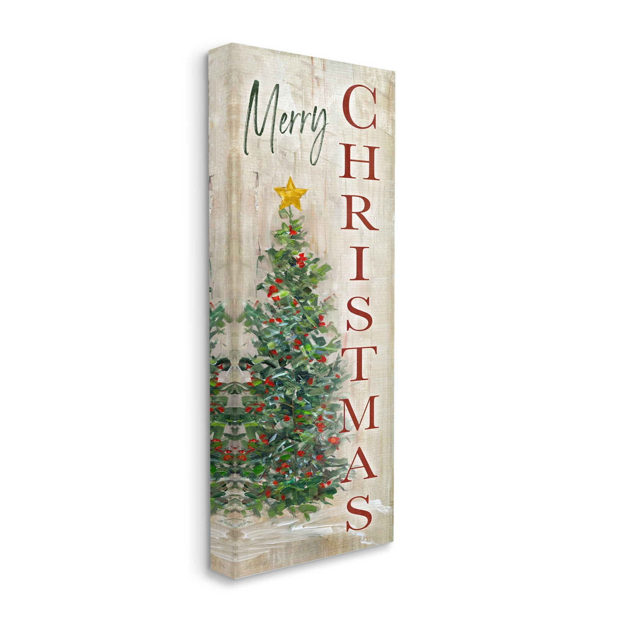 Stupell Industries Merry Christmas Greeting Festive Rustic Holiday Tree, 17 x 40, Design by Sally Swatland