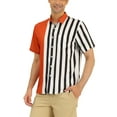 thumbnail image 4 of INSPIRE CHIC Men's Hawaiian Short Sleeve Button Down Color Block Stripe Shirts Brown XL, 4 of 6