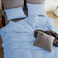 thumbnail image 2 of 1 Pcs Duvet Cover 100% Egyptian Cotton 1000 Thread Count with Zipper Closure & Corner Ties - Oversized Queen Size (98" x 98") Inch, Light Blue Stripe, 2 of 5