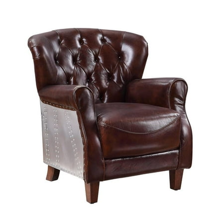 ACME Brancaster Accent Chair in Vintage Brown & Aluminum