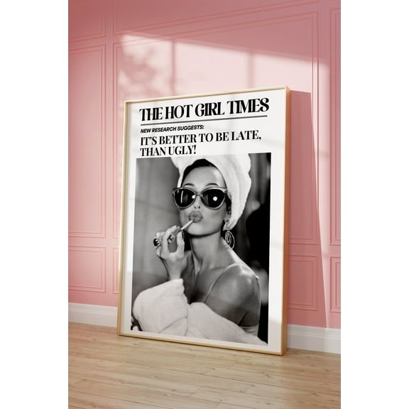 Kna Prints - Better Late Than Ugly Wall Art Newspaper Print Wall Art, Cowgirl Aesthetic Western Art Vintage Bar Cart, Dorm Retro Wall Art For Home Decor, Living Room, Bedroom, Office, UNFRAMED-8x12