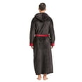 thumbnail image 4 of FashGudim Mens Robes Big and Tall with Hood Full Length Plush Long Robe Fleece Bathrobe(Black & Burgundy, XXL), 4 of 6