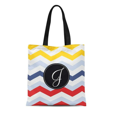 Artificial Handbag (LADDKE Canvas Tote Bag Blue Zig Chevron Multicolor Ai Red Zag White Line Reusable Handbag Shoulder Grocery Shopping)