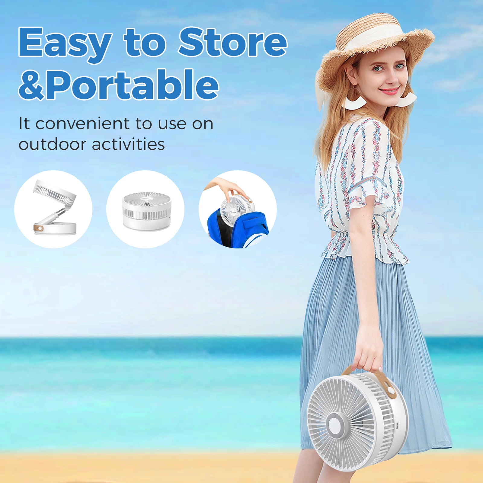 Rywell 8" Foldable Standing Fan with Remote, Battery Operated Oscillating Fan with 3 Height, 4 Speed, 7200mAh Rechargeable Pedestal Fan for Bedroom Office Camping Travel