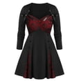 thumbnail image 1 of Vestidos de fiesta de empalme de malla de cuello cuadrado de manga larga con calavera de Halloween para mujer Fridja  yut7231, 1 of 8