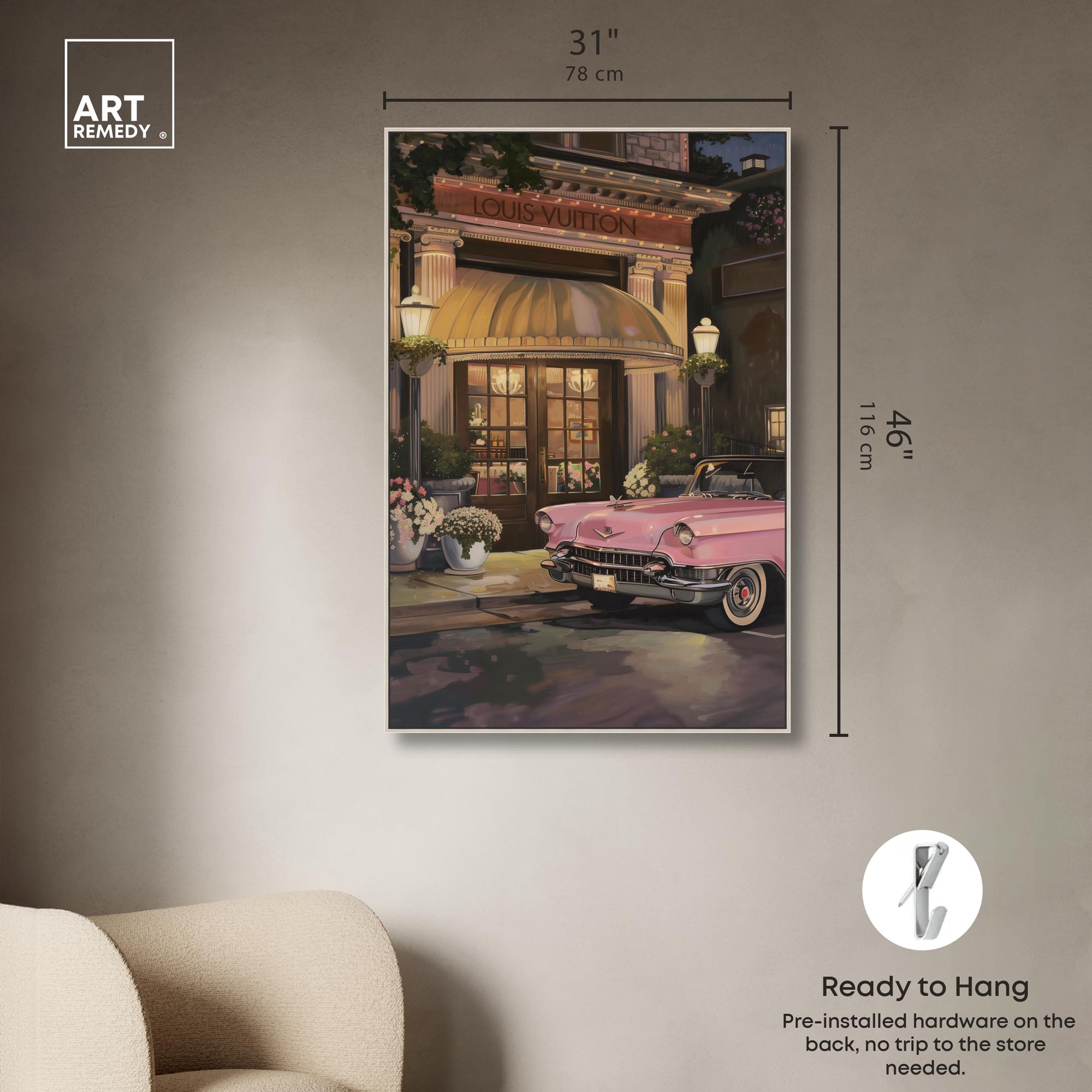 Classic Car Store Visit Canvas Fashion Art Prints by Art Remedy, Silver Frame, 30 x 45