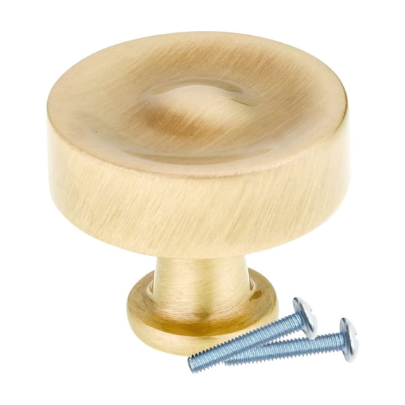 Traditional Round Metal Satin Brass Kitchen Cabinet Drawer Knob 1-3/8" (35mm)