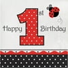 3 Ply Luncheon Napkins 1st Birthday Ladybug Fancy,Pack of 16,6 packs