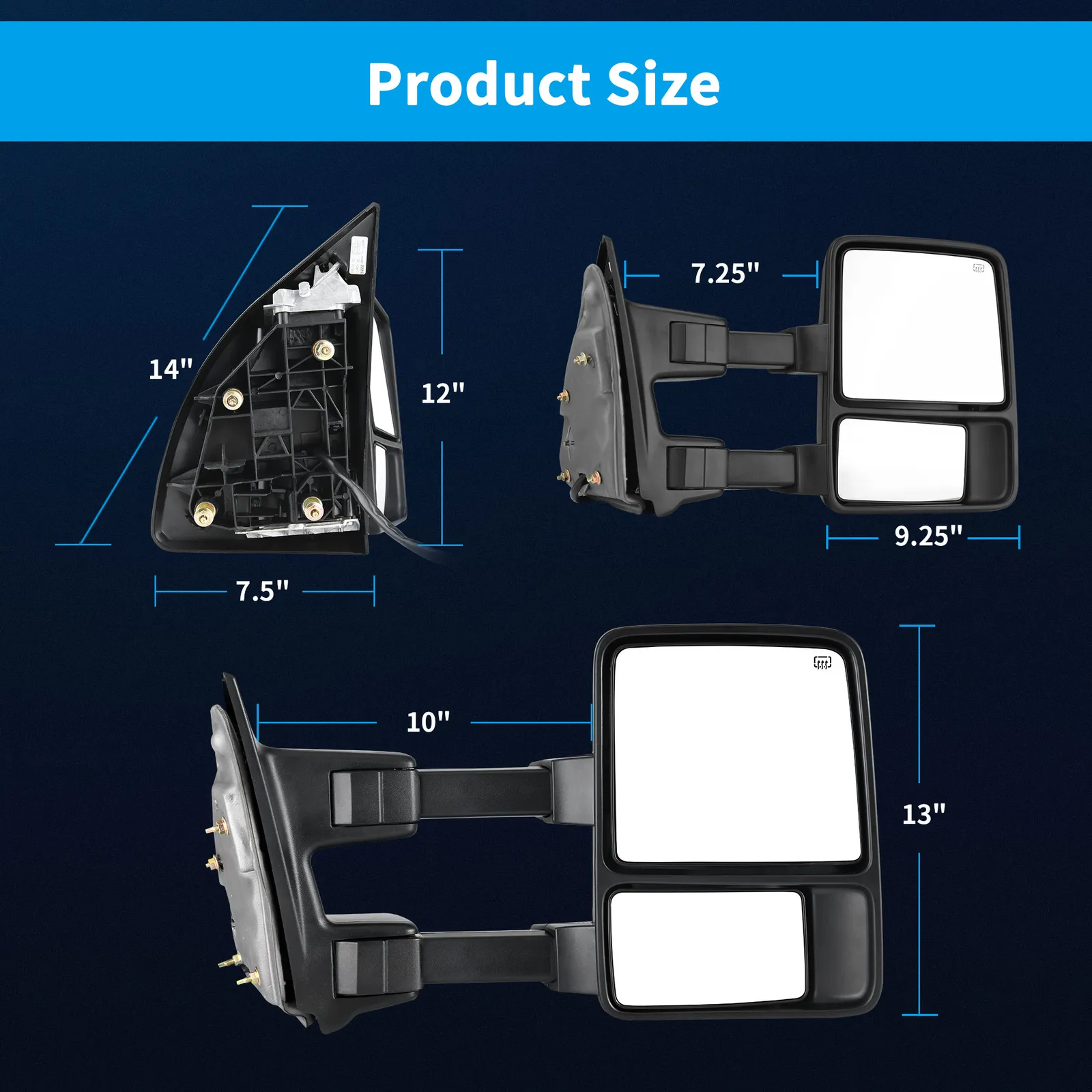 Ledkingdomus Tow Mirror for 1999-2007 Ford F250 F350 F450 F550 Super Duty Power Heated with Signal