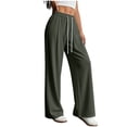 thumbnail image 4 of Lenpel Womens Wide Leg Pants Casual Drawstring Elastic Waist Trousers with Pockets Lightweight Lounge Pants, 4 of 4