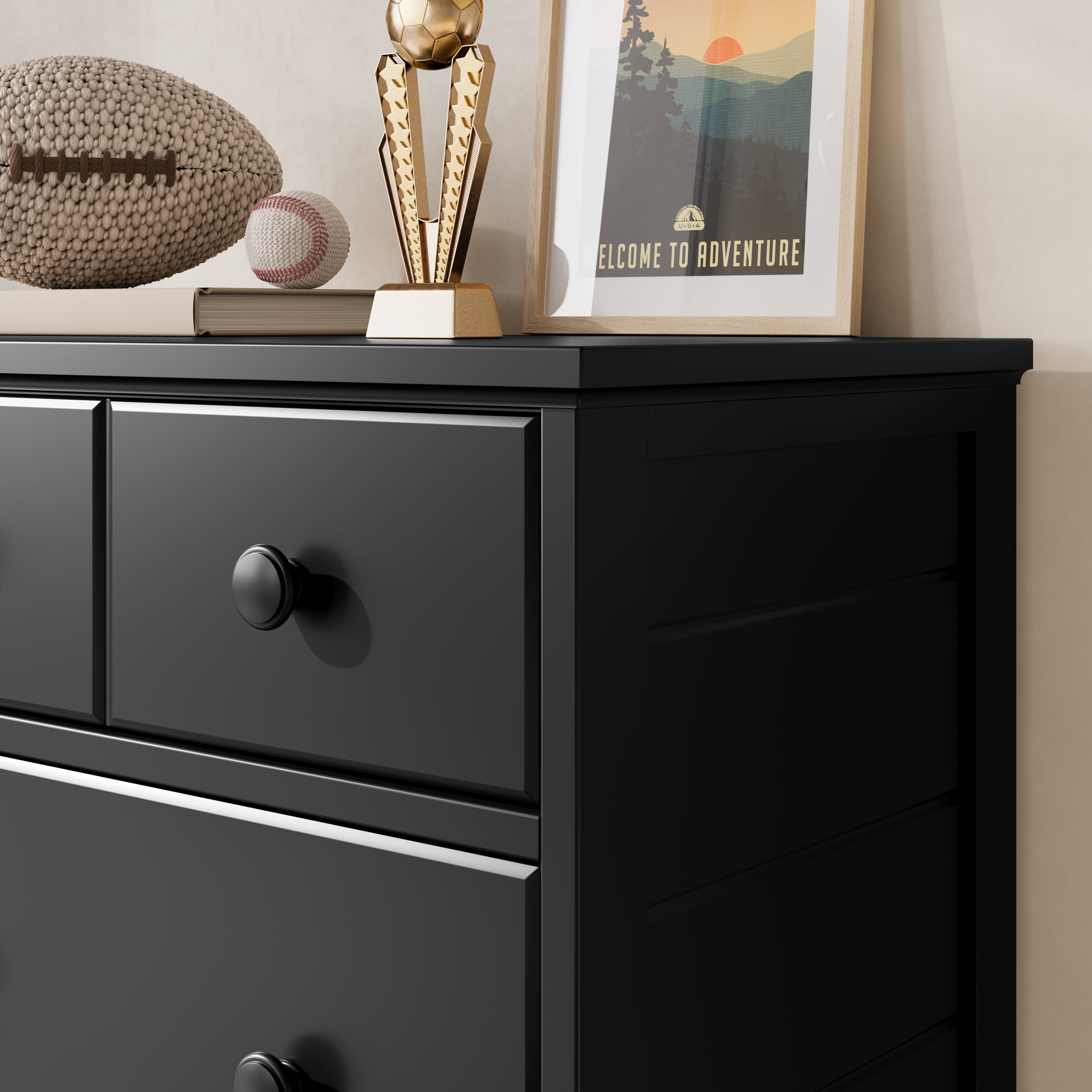 Storkcraft Moss 6 Drawer Nursery Double Dresser, Black