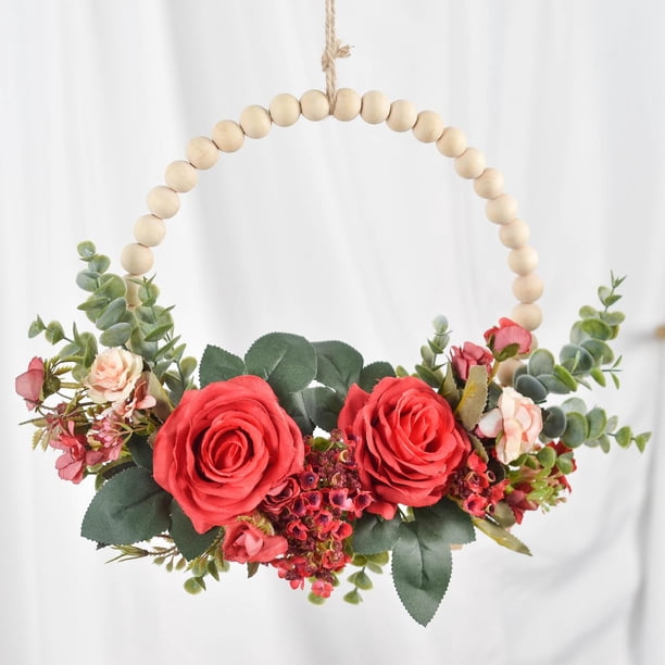 de flores rosas para puerta delantera de primavera, colgante de pared para interiores y exteriores, adorno de fondo para Rojo Fernando Guirnalda de la puerta delantera de la ventana