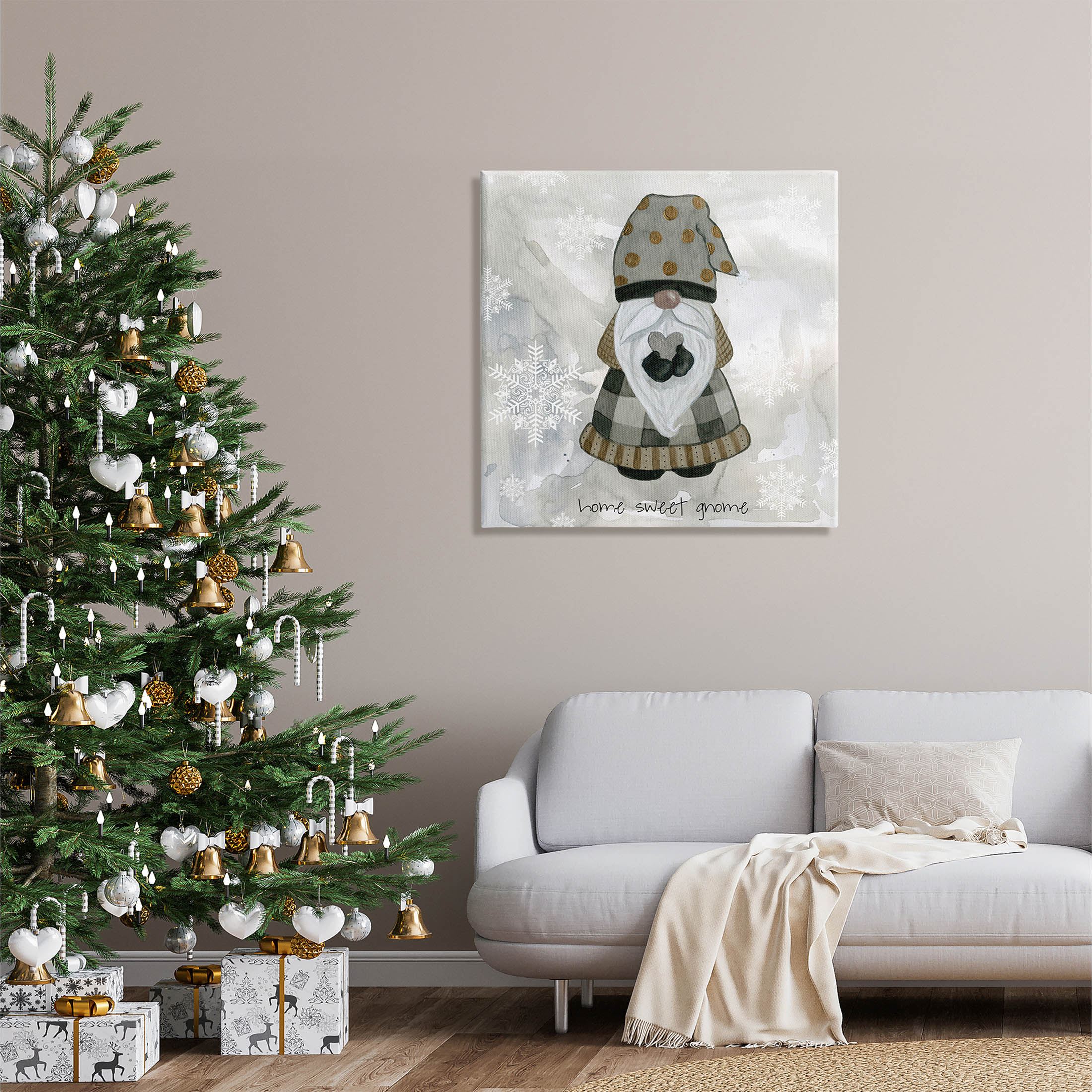 Stupell Industries Home Sweet Gnome Winter Snowflakes Graphic Art Gallery Wrapped Canvas Print Wall Art, Design by Livi Finn