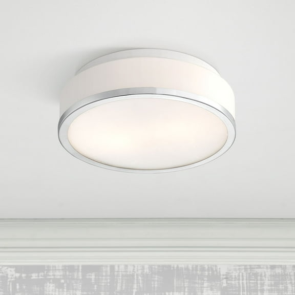 Possini Euro Design Mavis Modern Ceiling Light Flush Mount Fixture 10 1/4" Wide Chrome 2-Light White Opal Glass Shade for Bedroom Kitchen Living Room