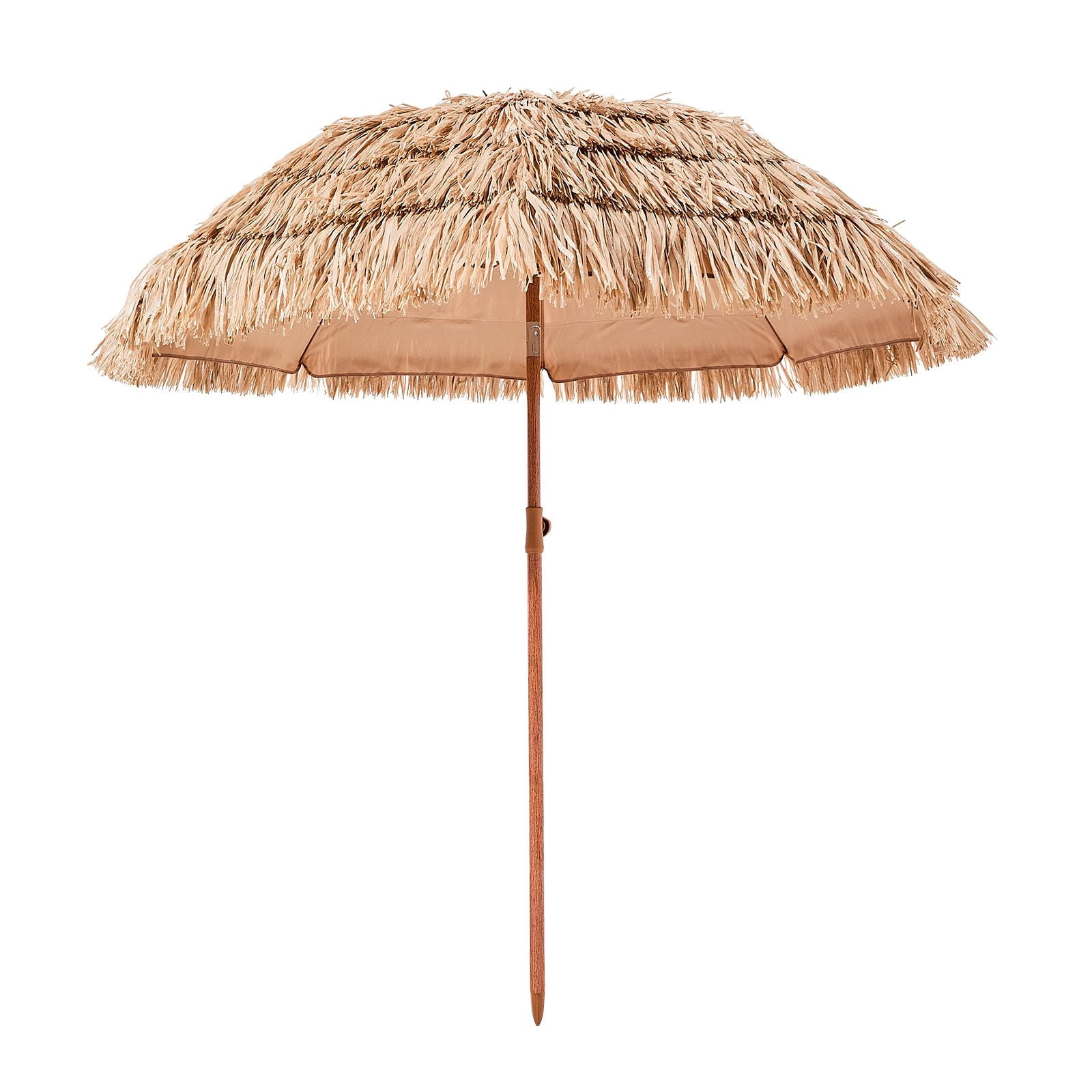6ft Tiki Thatch Umbrella with 30° Tilt, PP Thatch & Polyester Fabric, 8 Metal Ribs, for Patio Beach Garden Outdoor Shade