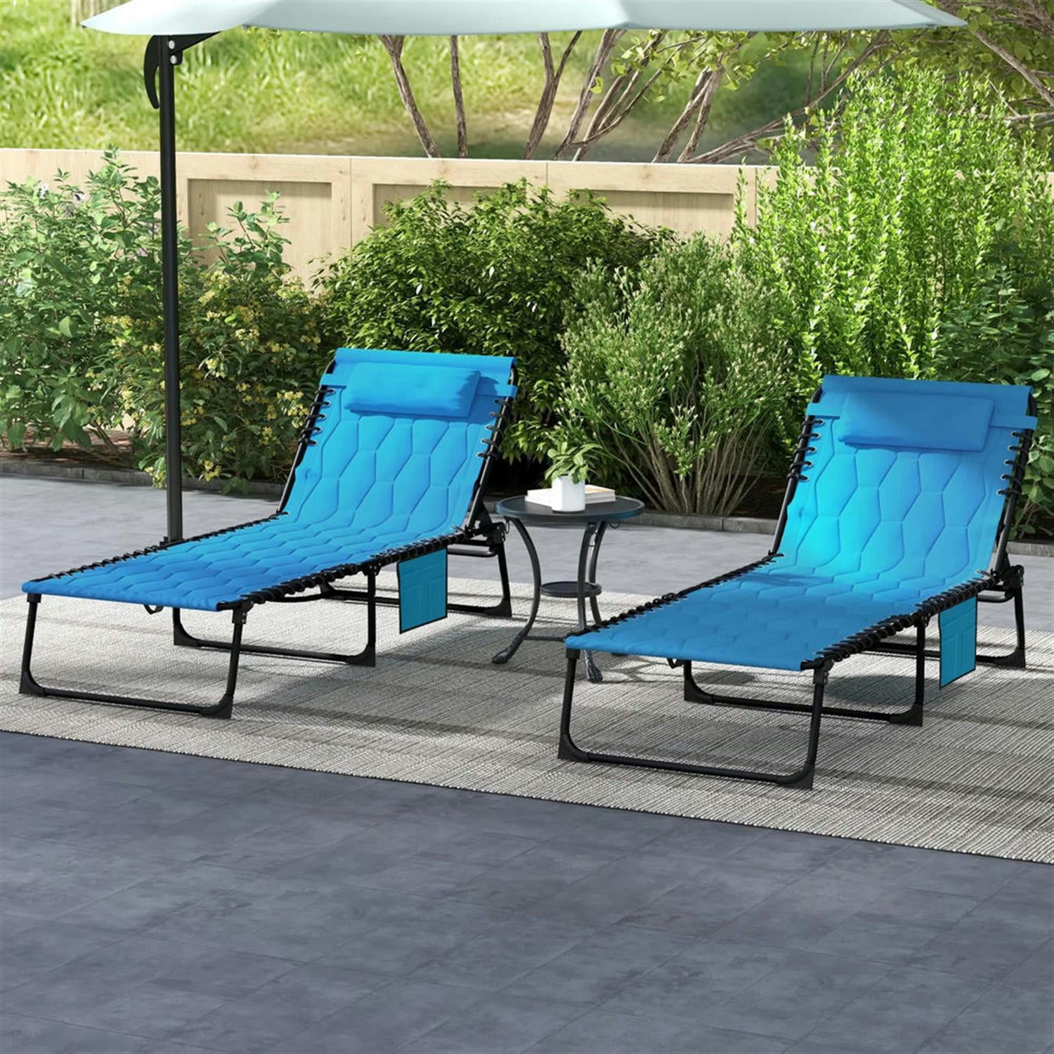 Demi Bonn 2 Piece Folding Chaise Lounge Set with Reclining Back, Portable Outdoor Patio Furniture for Beach, Yard, Sky Blue