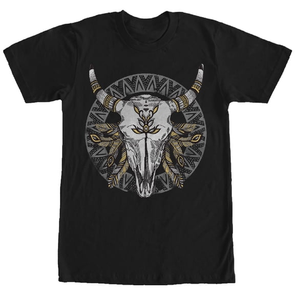 Men's Lost Gods Cow Skull With Feathers  Graphic Tee Black Medium