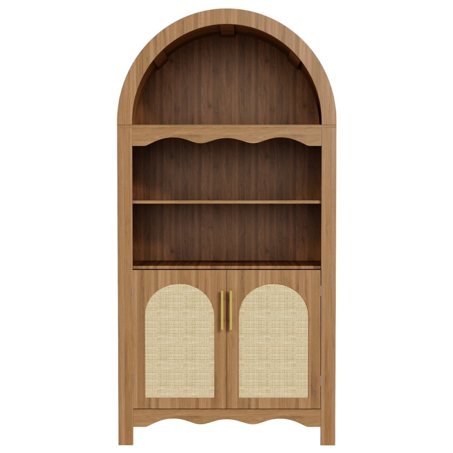 LAZZO 63" Arched Pantry Cabinet, Storage Cupboard with Anti-Tipping Device, Natural Wood Color