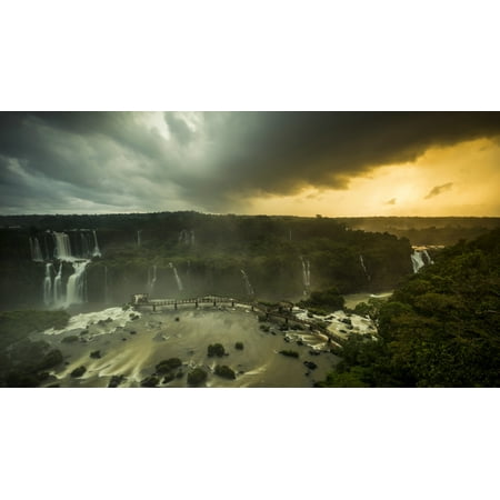- Elevated view of Devils Throat falls Iguacu Falls Iguacu National Park Brazil Rolled Canvas Art - Panoramic Images (12 x 7)