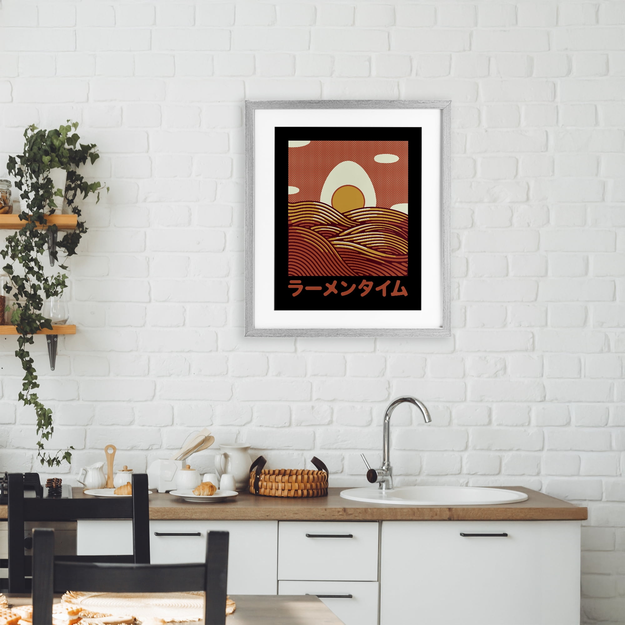 Stupell Industries Minimalist Egg & Ramen Sunset Gray Framed Print Under Glass, design by Tobe Fonseca