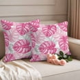 thumbnail image 2 of Pink Palm Leaf Outdoor Waterproof Pillow Covers, Tropical Vintage Grey Summer Plant Decorative Square Throw Pillowcase Sofa Cushion Sham for Patio/Couch/Chair, 20"x20" 2 Pack, 2 of 8