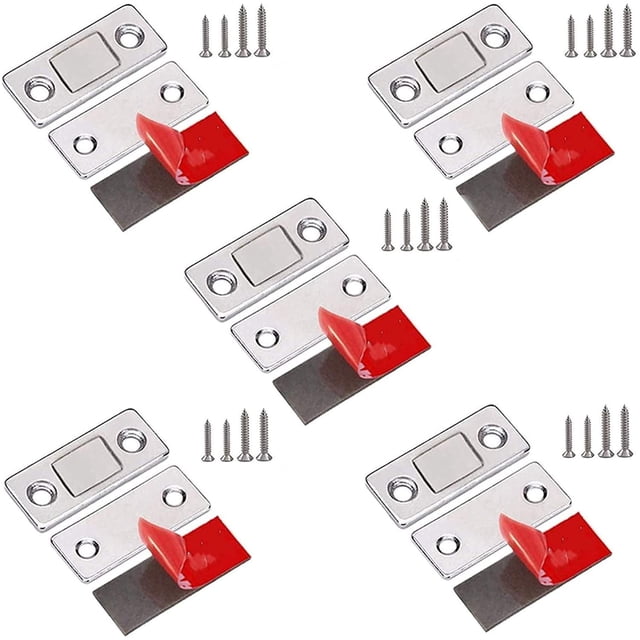 Invisible Magnetic Door Stoppers, Drawer Magnet Catch,Punch-Free Magnetic Door Closer,Magnetic Door Stop for Cabinet Cupboard,Stainless Steel Adhesive Drawer Magnets Door Catch (5 Pcs)