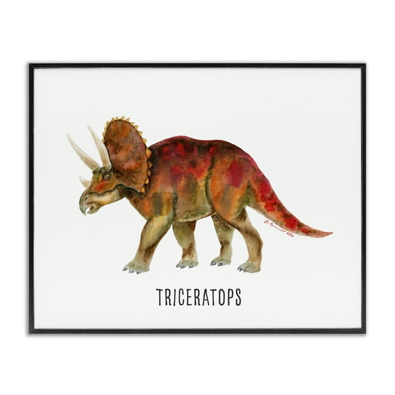 Stupell Industries Triceratops Dinosaur Learning Animals Painting Black Framed Art Print Wall Art, 14 x 11