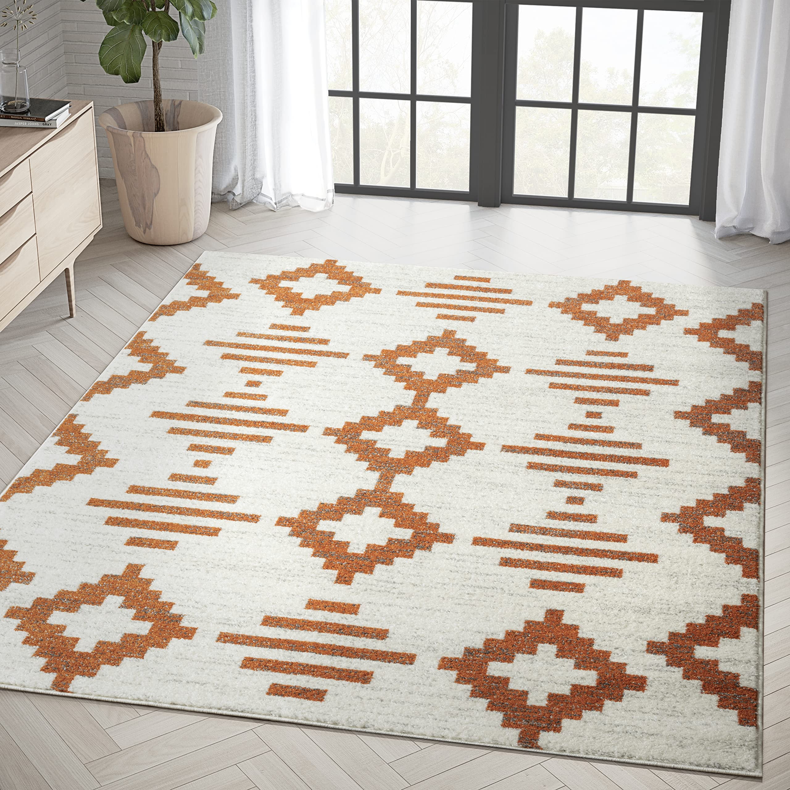 Abani Casa Collection Cream Orange 8' x 10' Pixel Diamonds Modern Area