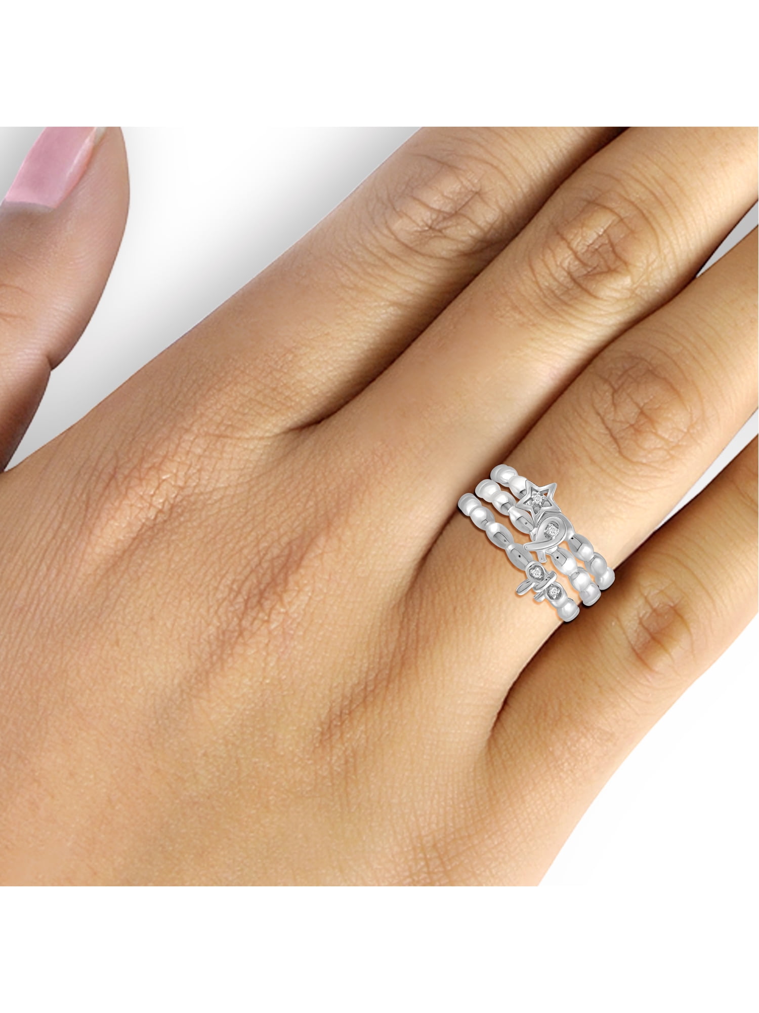 JewelersClub Stackable Diamond Rings for Women – Accent White Diamond Ring Jewelry– 0.925 Sterling Silver Stackable Bands for Women –– Stackable Ring Set by JewelersClub