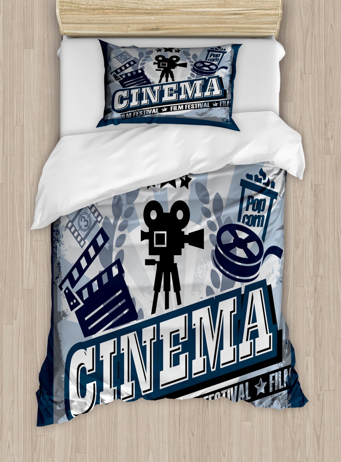 Movie Theater Duvet Cover Set Vintage Cinema Poster Design With