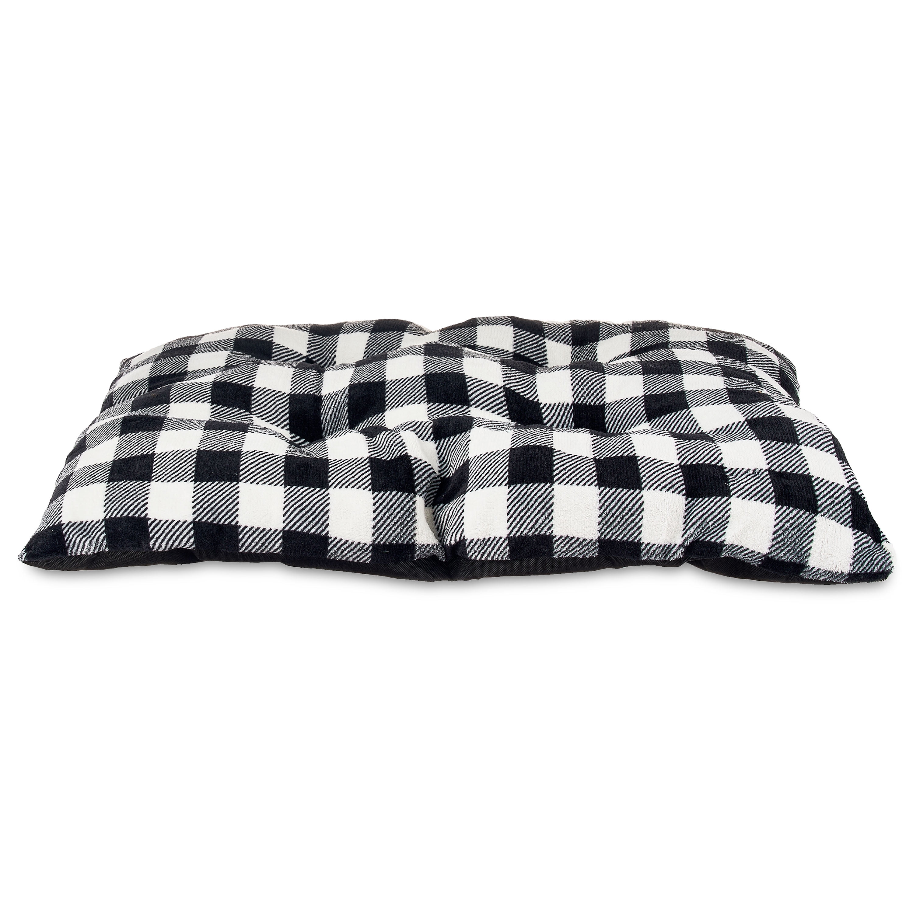 Vibrant Life Medium Tufted Pillow Pet Bed, Black Buffalo Plaid