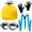 Yellow, variant on 4 Pcs Halloween Accessories Set Crazy Purple Worker Costume, Knit Beanie Hat, Round Goggles, Suspenders, and Black Gloves